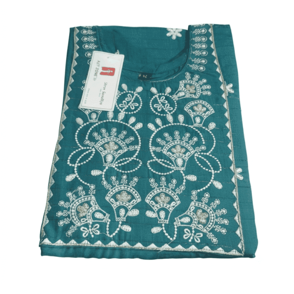 Women's Teal Blue Embroidered Cotton Kurti - Size XL