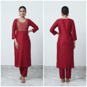 Women's Deep Maroon Mirror-Embroidered Cotton Kurti - Size XL