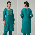 Women's Teal Blue Embroidered Cotton Kurti - Size XL