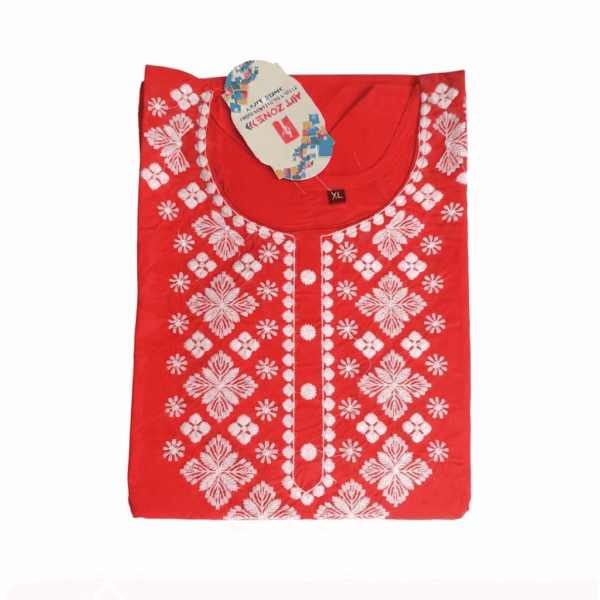 Women's Coral Pink Embroidered Cotton Kurti - Size L
