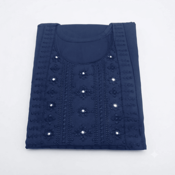 Women's Navy Blue Embroidered Cotton Kurti - Size L