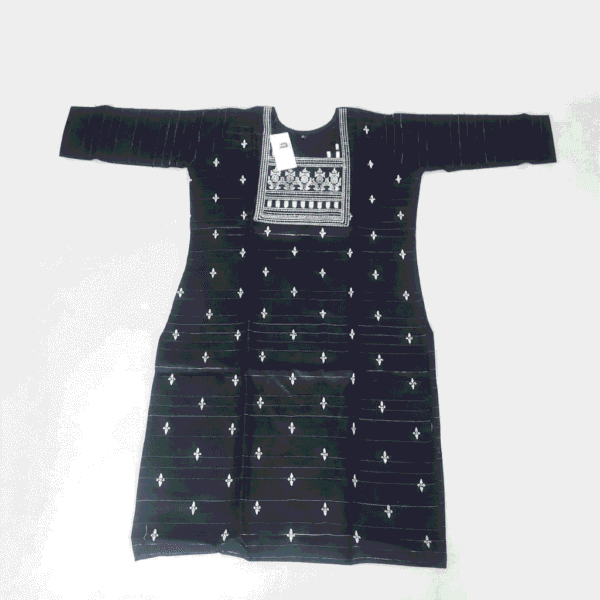 Women's Black Striped Embroidered Cotton Kurti - Size XL