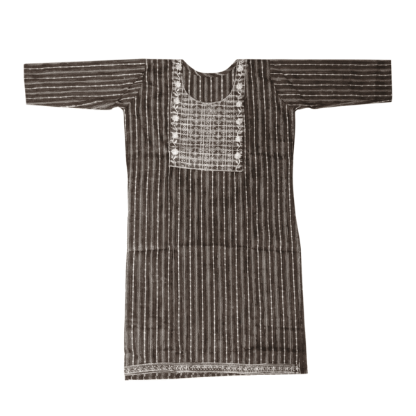 Women's Espresso Brown Striped Embroidered Cotton Kurti - Size L