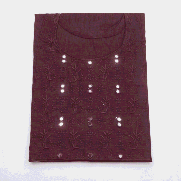 Women's Maroon Embroidered Cotton Kurti - Size L