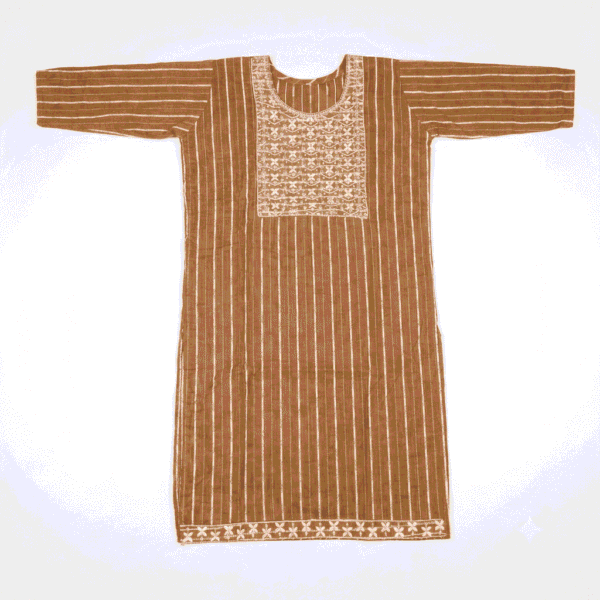 Women's Caramel Brown Striped Embroidered Cotton Kurti - Size L
