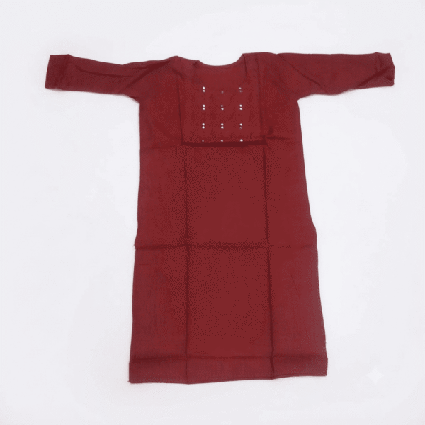 Women's Maroon Embroidered Cotton Kurti - Size L