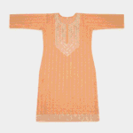 Women's Peach Striped Embroidered Cotton Kurti - Size L