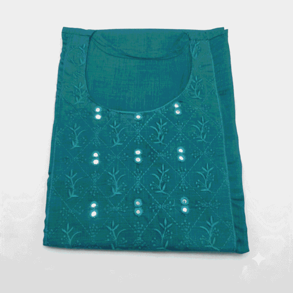 Women's Teal Blue Embroidered Cotton Kurti - Size L