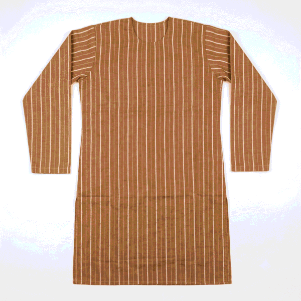 Women's Caramel Brown Striped Embroidered Cotton Kurti - Size L