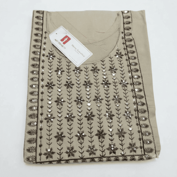 Women's Beige Embroidered Cotton Kurti - Size XL