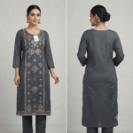 Women's Dark Grey Floral Embroidered Cotton Kurti - Size XL
