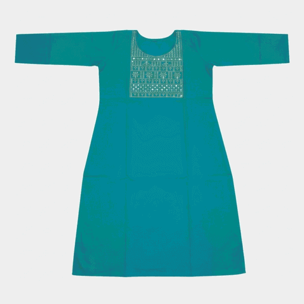 Women's Teal Blue Embroidered Cotton Kurti - Size XL
