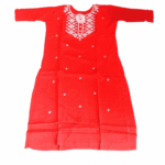 Women's Coral Pink Embroidered Cotton Kurti - Size L