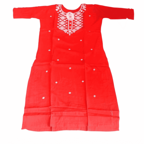 Women's Coral Pink Embroidered Cotton Kurti - Size L