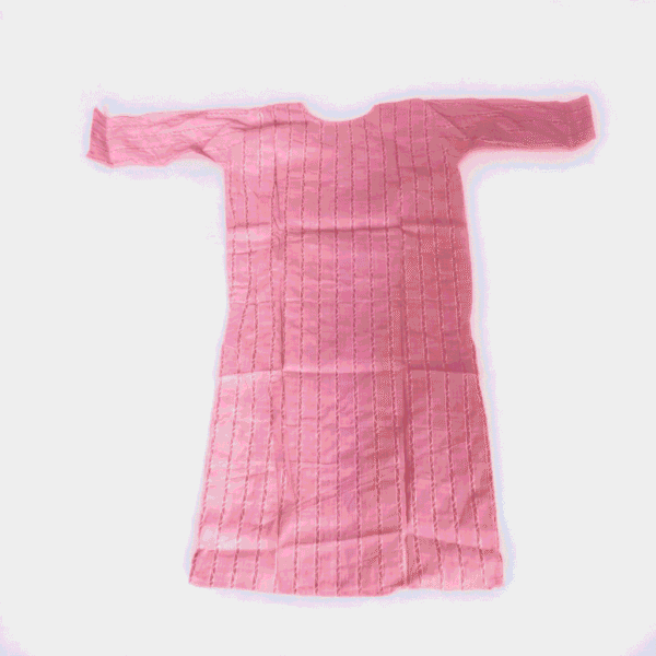 Women's Light Pink Striped Embroidered Cotton Kurti - Size L