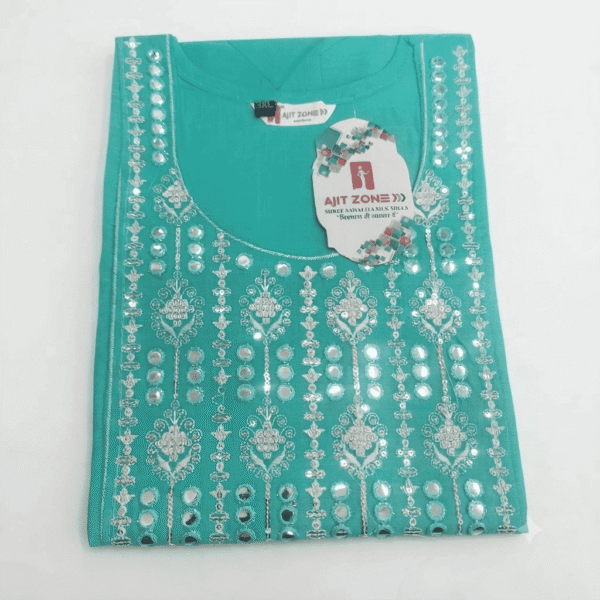Women's Turquoise Blue Embroidered Cotton Kurti - Size 3XL