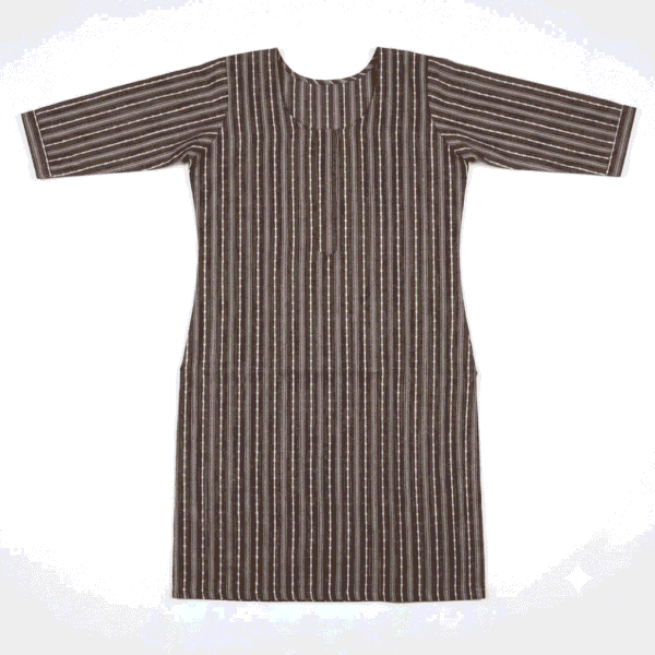 Women's Espresso Brown Striped Embroidered Cotton Kurti - Size L