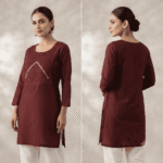 Women's Maroon Mirror-Embroidered Cotton Kurti - Size L