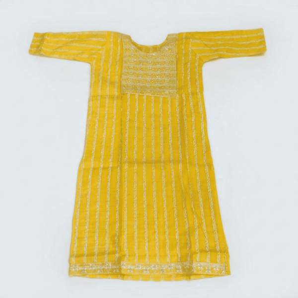 Women's Bright Yellow Striped Embroidered Cotton Kurti - Size L