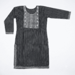 Women's Grey Striped Embroidered Cotton Kurti - Size L