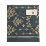 Women's Dark Grey Floral Embroidered Cotton Kurti - Size XL