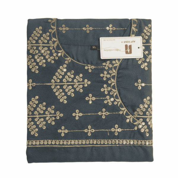 Women's Dark Grey Floral Embroidered Cotton Kurti - Size XL