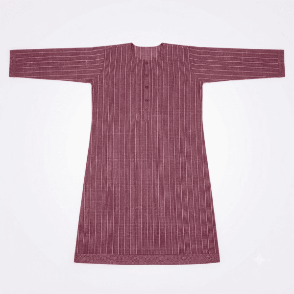 Women's Maroon Striped Embroidered Cotton Kurti - Size L