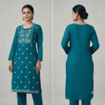 Women's Teal Blue Embroidered Cotton Kurti - Size XL