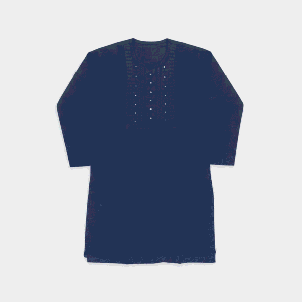 Women's Navy Blue Embroidered Cotton Kurti - Size L