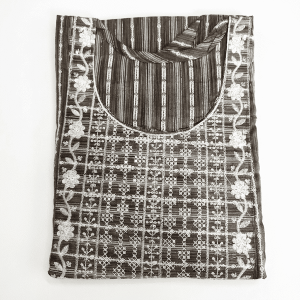 Women's Espresso Brown Striped Embroidered Cotton Kurti - Size L