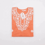 Women's Peach Floral Embroidered Cotton Kurti - Size XL
