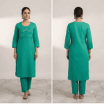 Women's Emerald Green Mirror-Embroidered Cotton Kurti - Size L