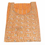 Women's Peach Striped Embroidered Cotton Kurti - Size L