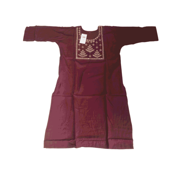 Women's Maroon Gold-Embroidered Cotton Kurti - Size XL