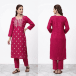Women's Ranee Pink Floral Embroidered Cotton Kurti - Size XL