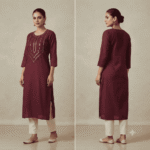 Women's Maroon Embroidered Cotton Kurti - Size L
