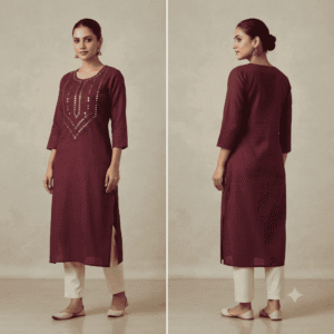 Women's Maroon Embroidered Cotton Kurti - Size L