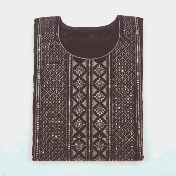 Women's Deep Plum Gold-Embroidered Cotton Kurti - Size L