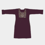 Women's Deep Plum Gold-Embroidered Cotton Kurti - Size L