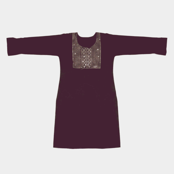 Women's Deep Plum Gold-Embroidered Cotton Kurti - Size L