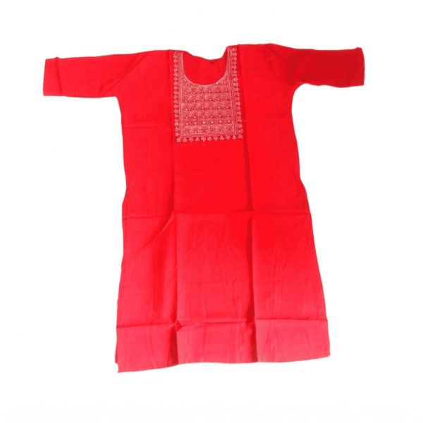 Women's Coral Pink Embroidered Cotton Kurti - Size 3XL
